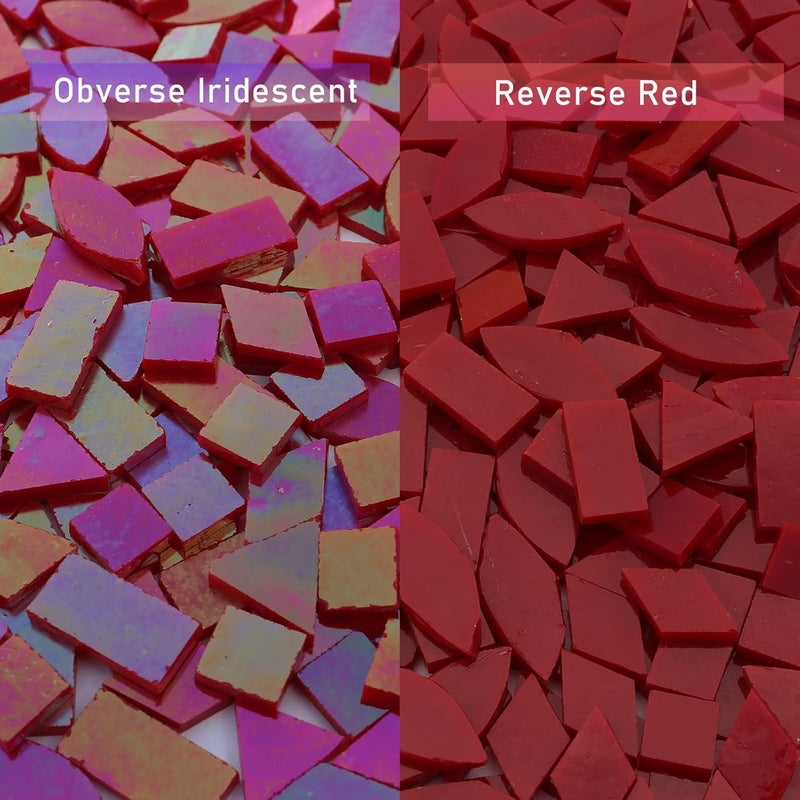 LITMIND Iridescent Glass Mosaic Tiles for Crafts, 240 Pieces 5 Shapes Mixed Red Stained Glass Pieces, Mosaic Kits for Adults (Iridescent Red) - Image 2